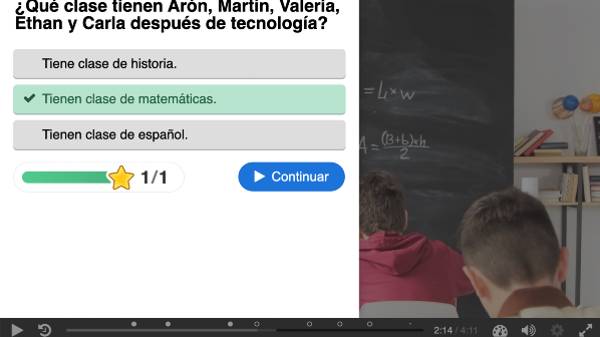 A interactive video showing a question about a student