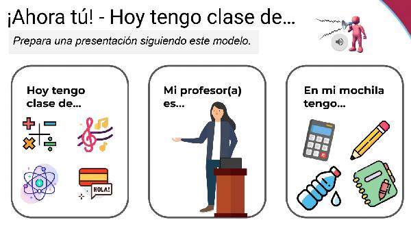 A slide to help Spanish students talk or write about one of their classes