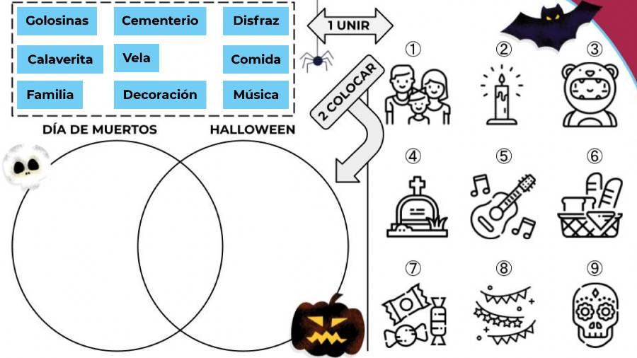 An organizer to compare Day of the Dead and Halloween