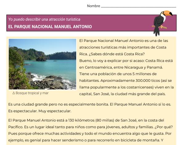 An extract of a reading about Manuel Antonio National Park