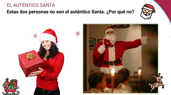 A document showing two images of fake Santas: a young girl and a man wearing a costume