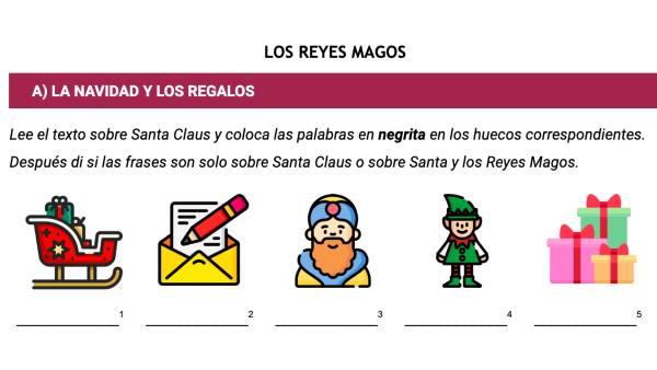 A Spanish vocabulary activity about Christmas