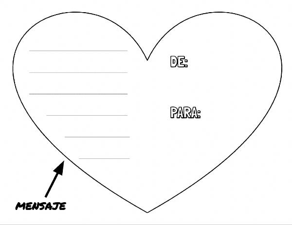 Spanish St. Valentine's worksheet with the shape of a heart.