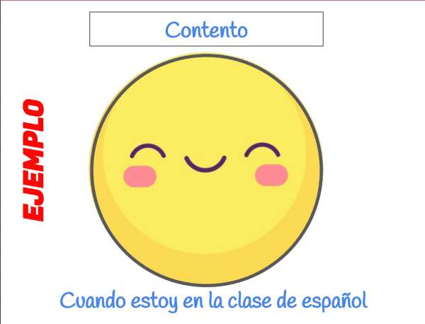 A happy emoji with a caption in Spanish describing a happy moment