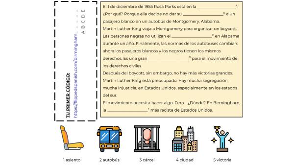 A Spanish worksheet about Rosa Parks