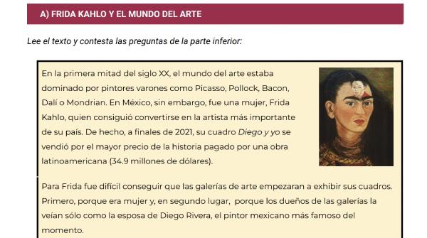 A Spanish worksheet about Frida Kahlo