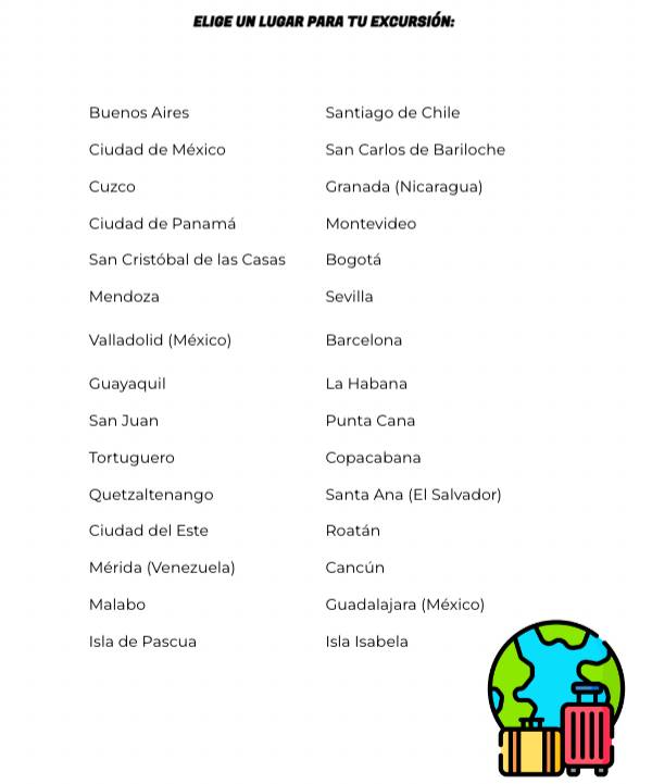 A list of 30 Spanish-speaking tourist destinations to help students plan a virtual trip