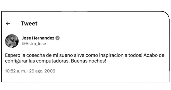 An extract of the Spanish reader 15 sueños, featuring the first tweet written in Spanish in space