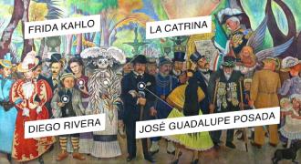 A mural from Diego Rivera showing Frida and La Catrina