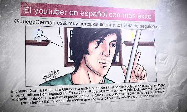 A newspaper in Spanish with an article about @JuegaGerman, the most successful YouTuber in Spanish