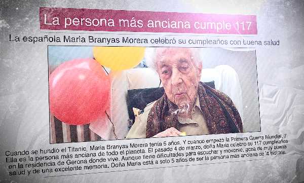 A Spanish newspaper with an article about the oldest person in the world: the Spaniard Maria Branyas Morera