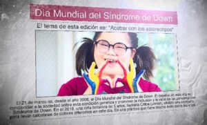 A newspaper in Spanish with a photo of a girl with Down Syndrome and the headline: Día Mundial del Síndrome de Down