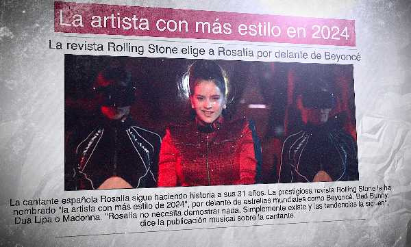 Un periódico con la foto de la cantante española Rosalía y el titular: "La artista con más estilo en 2024"