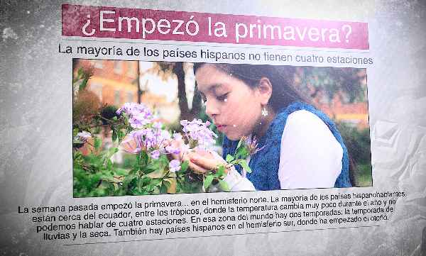 A Spanish newspaper with the photo of a girl smelling a flower and the headline: "¿Empezó la primavera?"