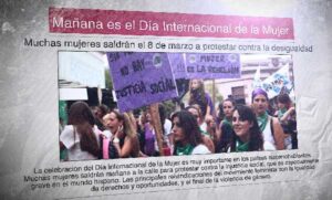 Women protest on 8 March, celebrating International Women's Day in a Spanish-speaking country