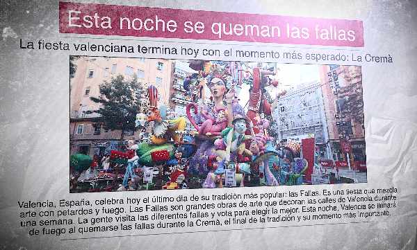 A Spanish newspaper with an image of Las Fallas and the headline: "Esta noche se queman las fallas"