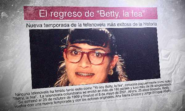 Un periódico en español con la foto de "Betty, la fea" y la noticia de su regreso a la pequeña pantalla