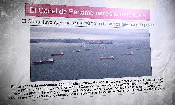 A Spanish newsletter with an image of the Panama Canal and the headline: "El Canal tuvo que reducir el número de barcos que pueden pasar"