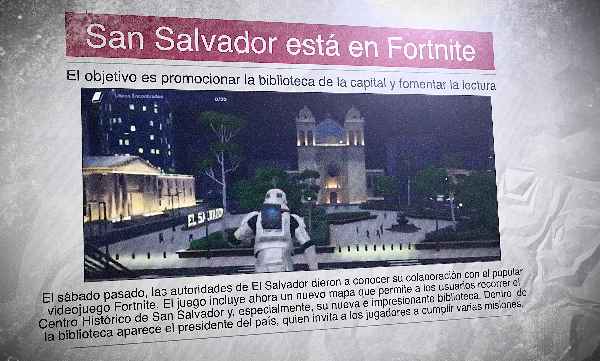 Un diario en español con una foto del videojuego Fortnite y el titular. "San Salvador está en Fortnite"