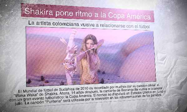Un diario con una foto de la cantante Shakira y el titular: "Shakira pone ritmo a la Copa América"