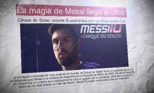 Un periódico en español con una foto de Leo Messi y el titular "La magia de Messi llega al circo"