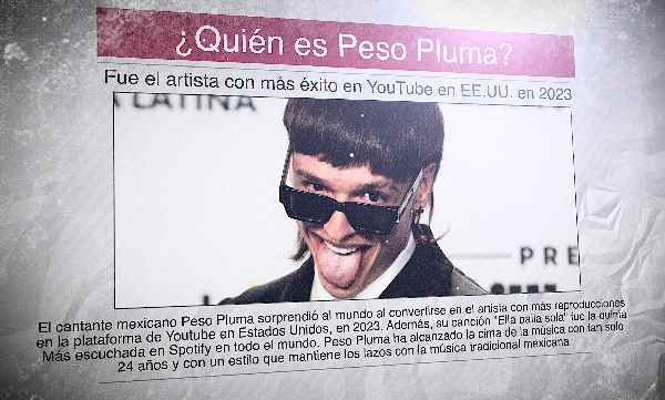 A Spanish newspaper featuring Mexican artist Peso Pluma and the headline "¿Quién es Peso Pluma?"