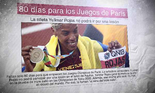 A Spanish newspaper with a photo of Venezuelan athlete Yulimar Rojas and the headline: "80 días para los Juegos de París"