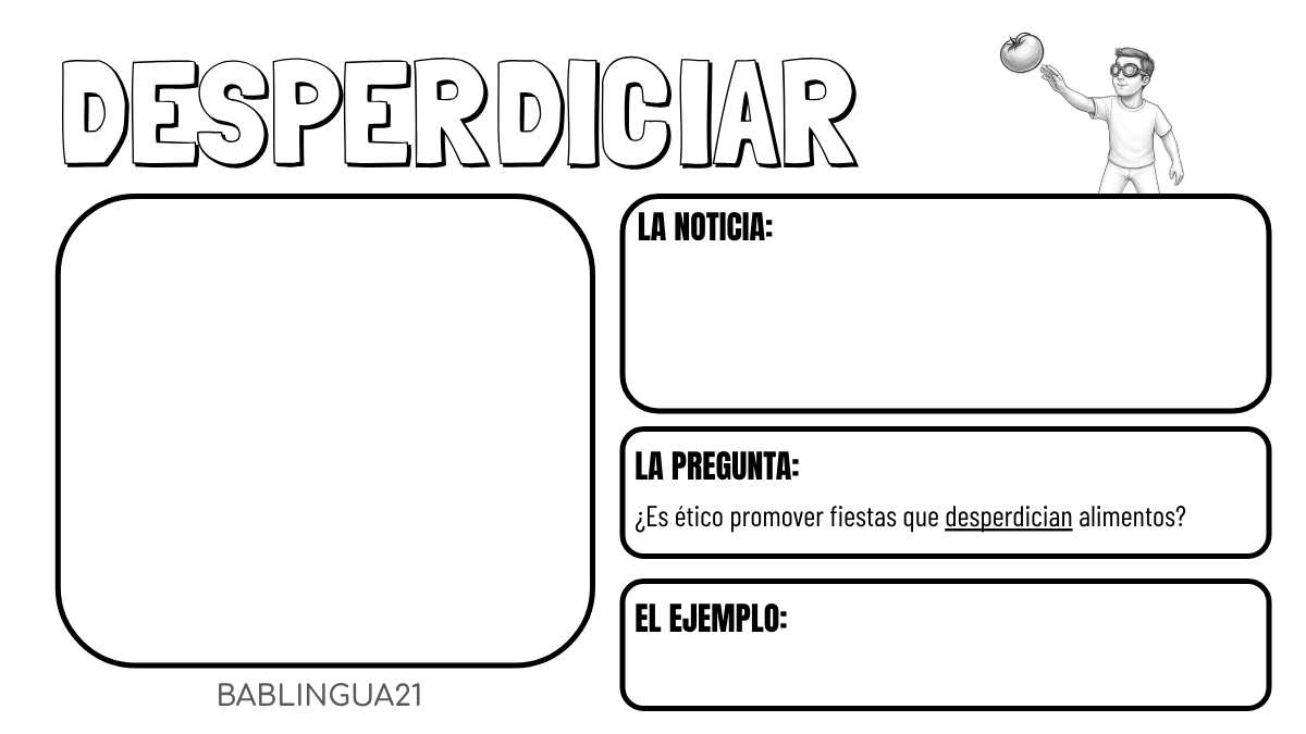 An example of a "Palabra del día" poster, featuring the word "desperdiciar"