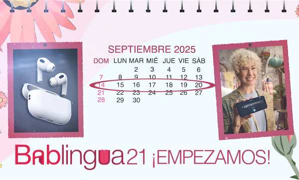 Un calendario del mes de septiembre de 2025 con una foto de los AirPods Pro 3 y una persona utilizándolos