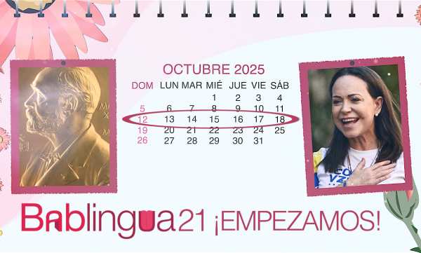 Un calendario de octubre de 2025 con una foto del Premio Nobel y de María Corina Machado
