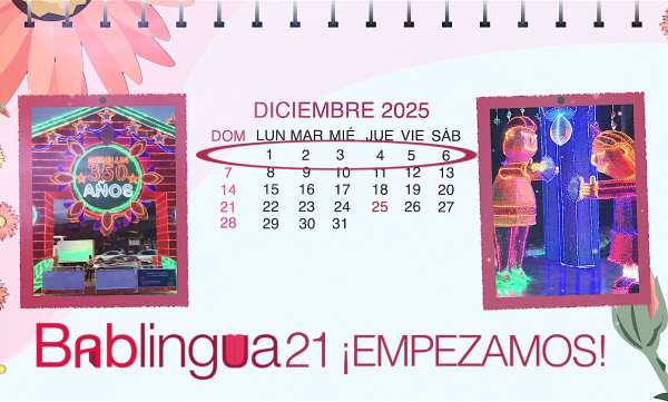 Un calendario del mes de diciembre de 2025 con imágenes de la decoración navideña de Medellín, Colombia.