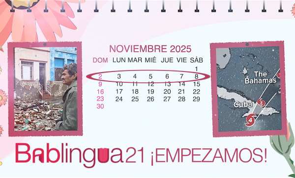 Un calendario del mes de noviembre de 2025 con fotos de la trayectoria y los daños del huracán Melissa