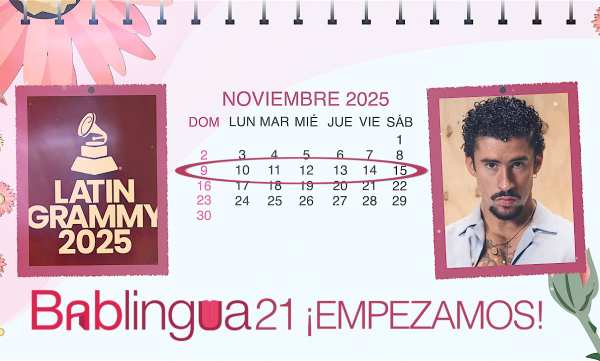 Un calendario del mes de noviembre con una imagen del cartel de los Grammy Latinos y otra foto de Bad Bunny