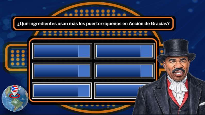 A game for Spanish students in which they need to guess the most common ingredients Puerto Ricans use in their Thanksgiving dinner