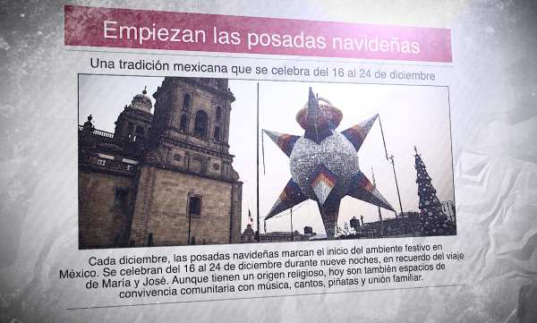 Un diario con ua foto de una piñata de siete picos y el titular "Empiezan las posadas navideñas"