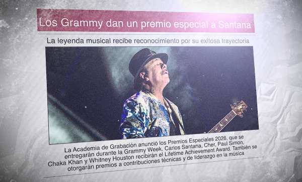 Un diario con una foto del guitarrista Carlos Santana y el titular: "Los Grammy dan un premio especial a Santana"