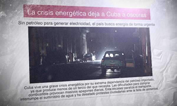 Un diario con la imagen de un apagón en La Havana y el titular "Una crisis cada vez más oscura"