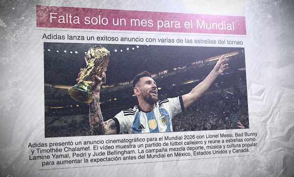 Un diario con una foto de Leo Messi y el titular "Falta solo un mes para el Mundial"