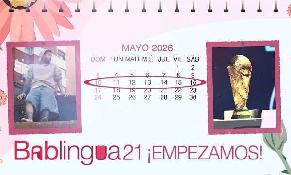 Un calendario del mes de mayo de 2026 con la imagen del trofeo del Mundial de fútbol y otra imagen de Leo Messi en un anuncio