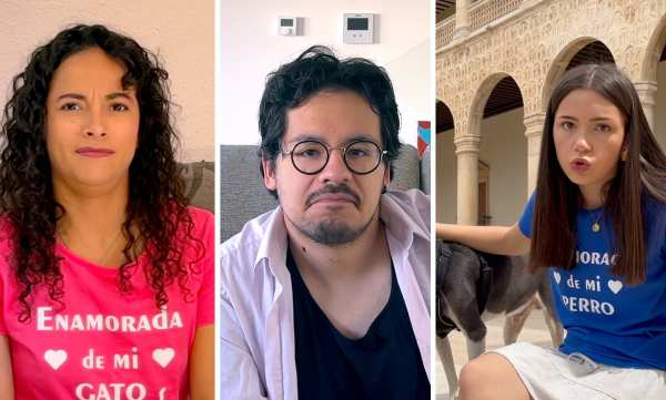 Tres jóvenes hispanos participan en una videoconferencia