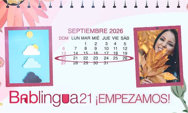 Un calendario del mes de septiembre con una imagen del otoño y otra con iconos del tiempo