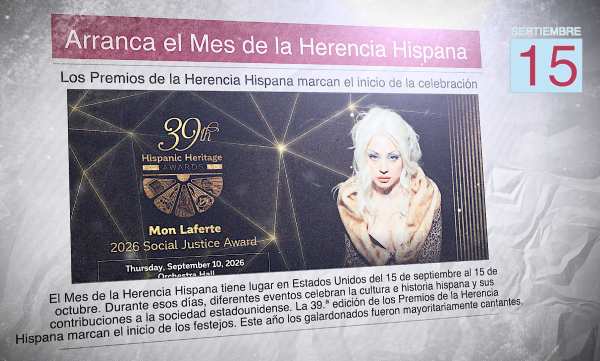 Un diario en español con la imagen de los premios de la Herencia Hispana y el titular: "Arranca el Mes de la Herencia Hispana"